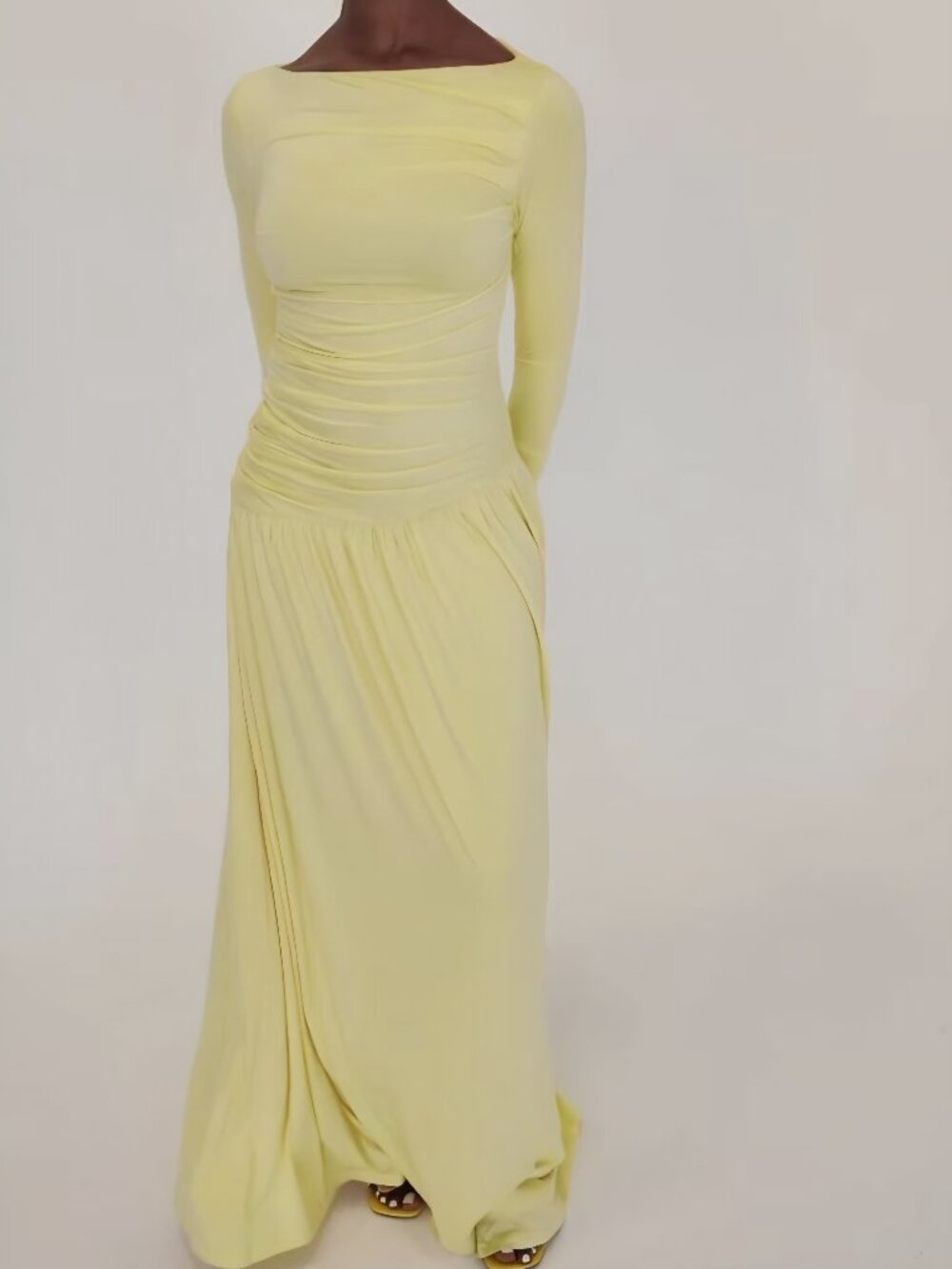 RI MI Ori Long Sleeve Ruched Waist Maxi Dress